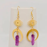 Purple Crystal Moon Pendant Ear Hook Earrings