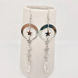 Silver Star Moon White Crystal Pendant Earrings