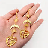 Sun Moon Star Heart-Shaped Pendant Earring