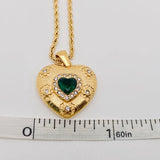 Green Zircon Stainless Steel Textured Heart Pendant Necklace