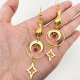 Mystery Witch Palm Moon Pendant Earrings