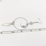 Silver Star Moon White Crystal Pendant Earrings