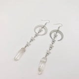 Silver Star Moon White Crystal Pendant Earrings