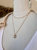 Square Gem Layered Necklace (Gold)