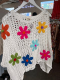 Crochet Flower Patch Top (White)