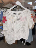 Crochet Flower Patch Top (White)