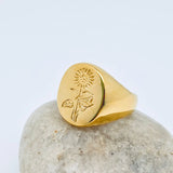 Glossed Surface Stainless Steel Sunflower Ring (Gold)