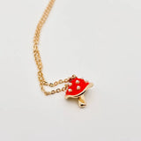 Mini Red Enamel Mushroom Pendant Necklace