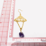 Golden Hollow Butterfly Tassel Long Chain Amethyst Earrings