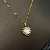 Sparkling Heart Zircon Charm 18K Gold Plated Necklace