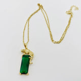 Green Glass Leopard Pendant Necklace